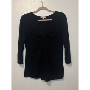 Indigo Rose Maternity Black Knit Twist Front V-Neck 3/4 Sleeve Blouse M